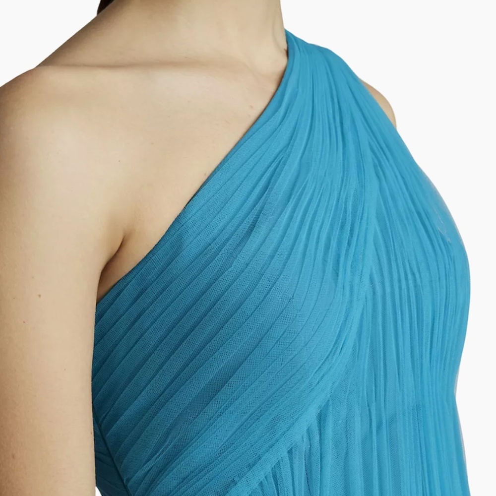 Zac Posen One-Shoulder Tulle Midi-Dress Color Peacock NWT - Picture 6 of 8